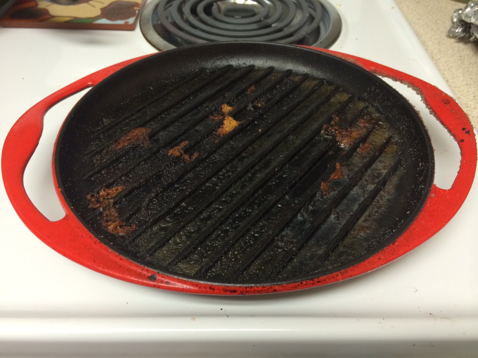 Dirty Le Creuset grilling pan